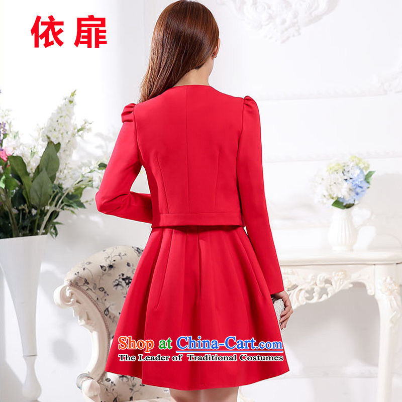 According to the bi 2015 Autumn and Winter Female large red with the lift mast marriages bows Night Gown two kits suits skirt swings in pregnant women red XL, , , , shopping on the Internet