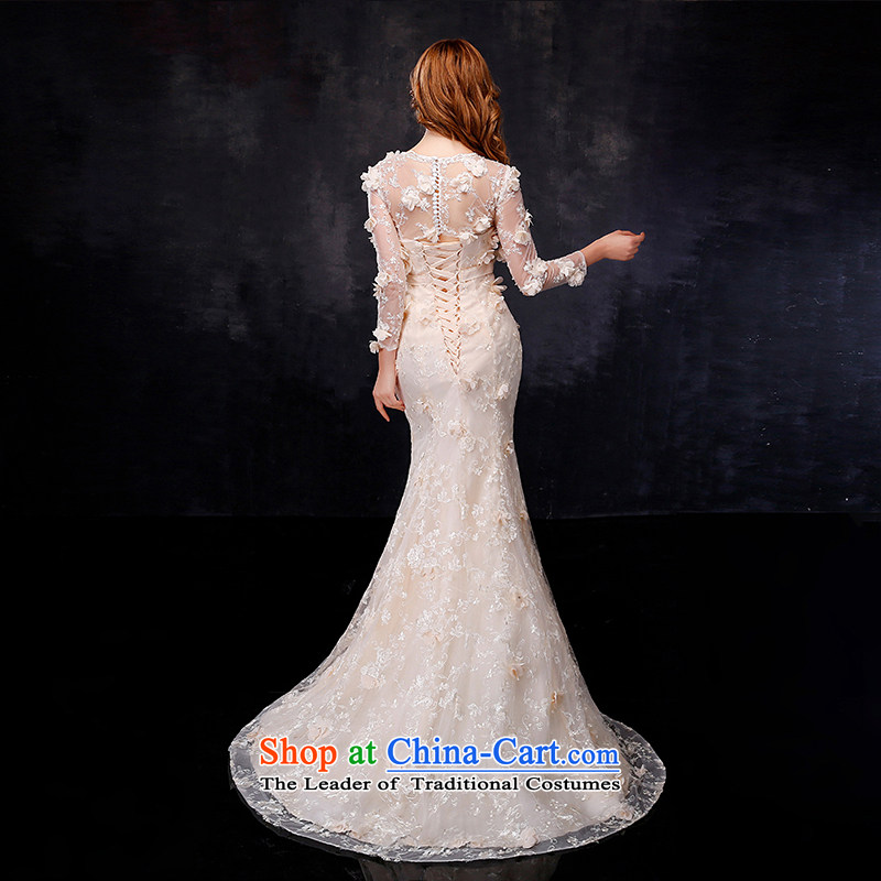 Embroidered is the new Korean brides 2015-dimensional flowers shoulders crowsfoot champagne color wedding dresses in the main picture style XL, is by no means a bride embroidered shopping on the Internet has been pressed.