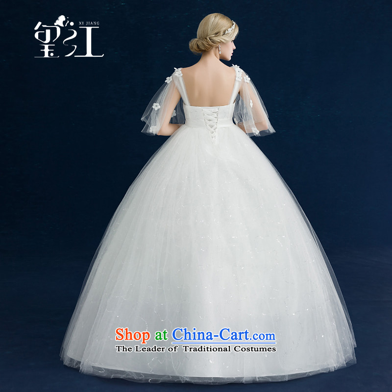 Seal Jiang pregnant women high wedding dresses waist 2015 autumn and winter new Korean style to align graphics thin large word shoulder bride wedding dress female white XL, seal has been pressed Jiang shopping on the Internet