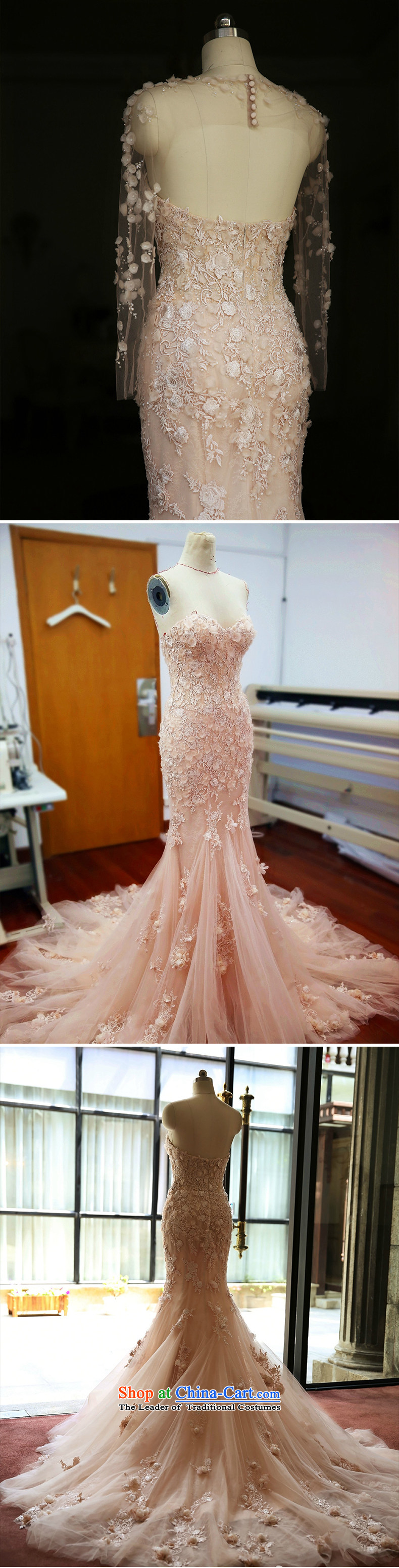 Kidman, 2015 new word of autumn and winter bride shoulder wedding champagne wiping the chest bare pink crowsfoot tail wedding day L(7 PINK 