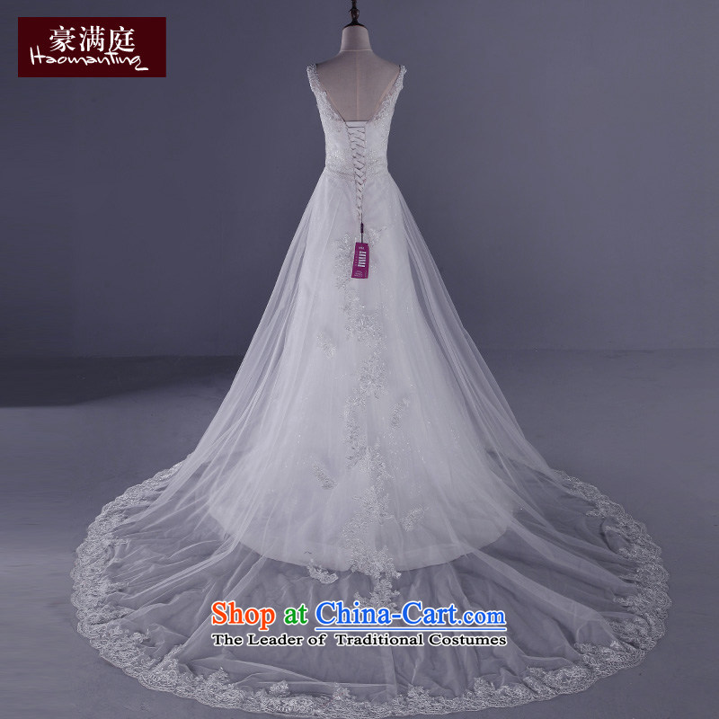 2015 Autumn new wedding dress shoulders v-neck won with minimalist Sau San wedding long tail marriages custom white S Ho full Chamber , , , shopping on the Internet