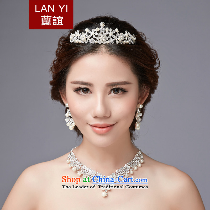 Lan-yi marriages wedding dresses accessories accessories Korean autumn New Head Ornaments Crown necklace earrings kits pearl ornaments drilling water packaged Picture Color