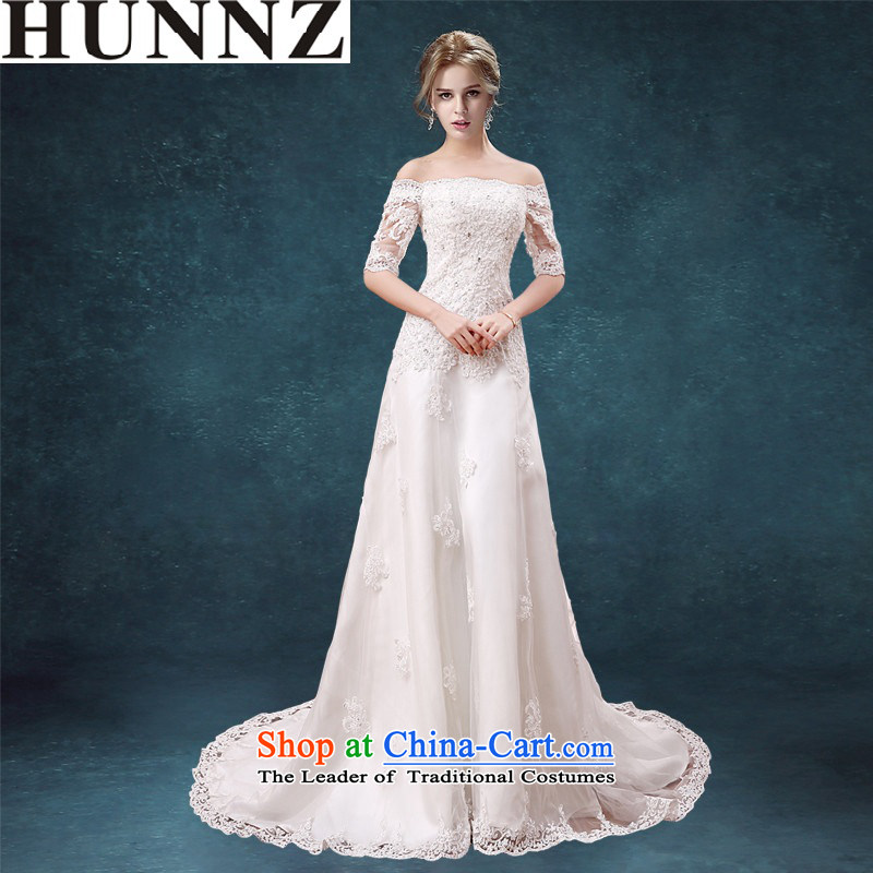 2015 Small tail HUNNZ slotted shoulder strap white palace style bride wedding minimalist white XXL,HUNNZ,,, large shopping on the Internet