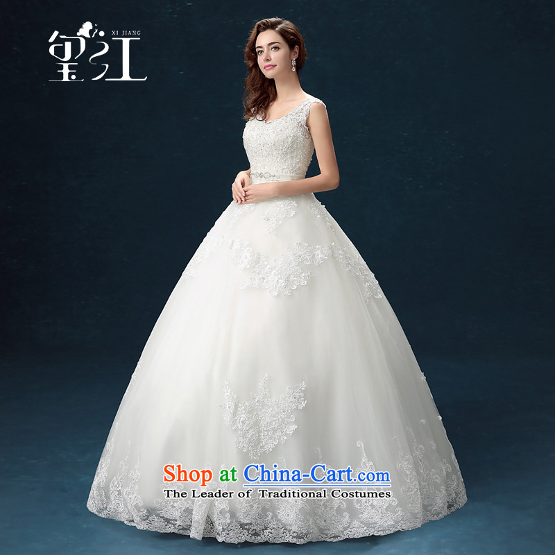 Jiang wedding dresses seal 2015 autumn and winter Korean shoulders wedding dress skirt girl brides white lace align to bind with bon bon skirt in Sau San waist wedding female white L, seal has been pressed Jiang shopping on the Internet