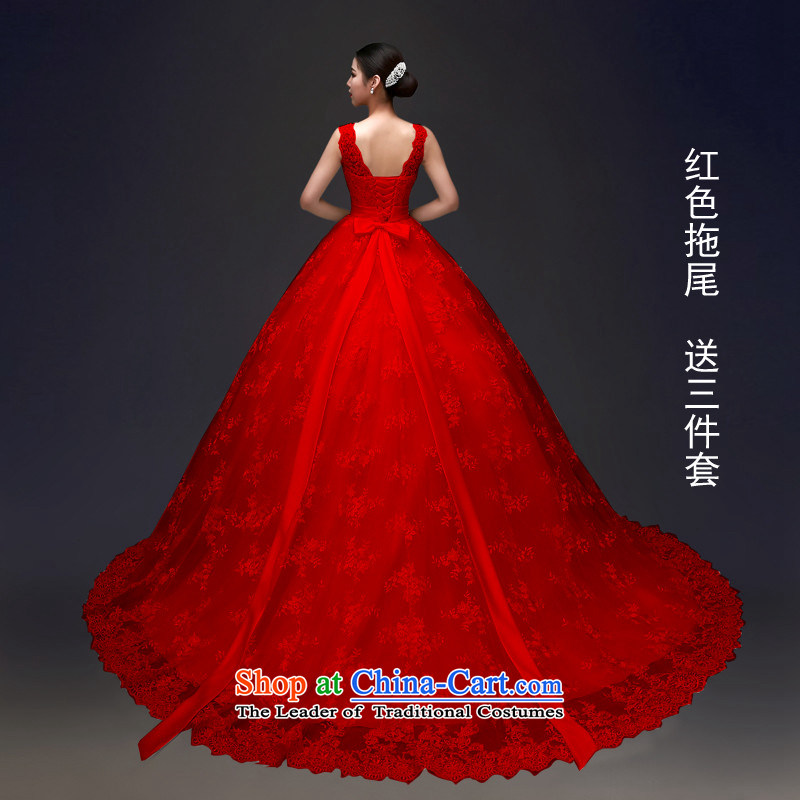 Hannizi 2015 stylish and simple Sau San larger back small trailing lace palace bride wedding red tailXXL