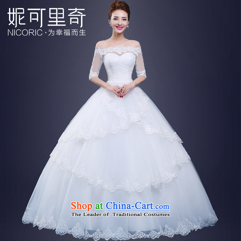 Wedding dress of autumn and winter 2015 new stylish slotted shoulder bride wedding minimalist in Sau San lace align the Cuff to custom White?XXL
