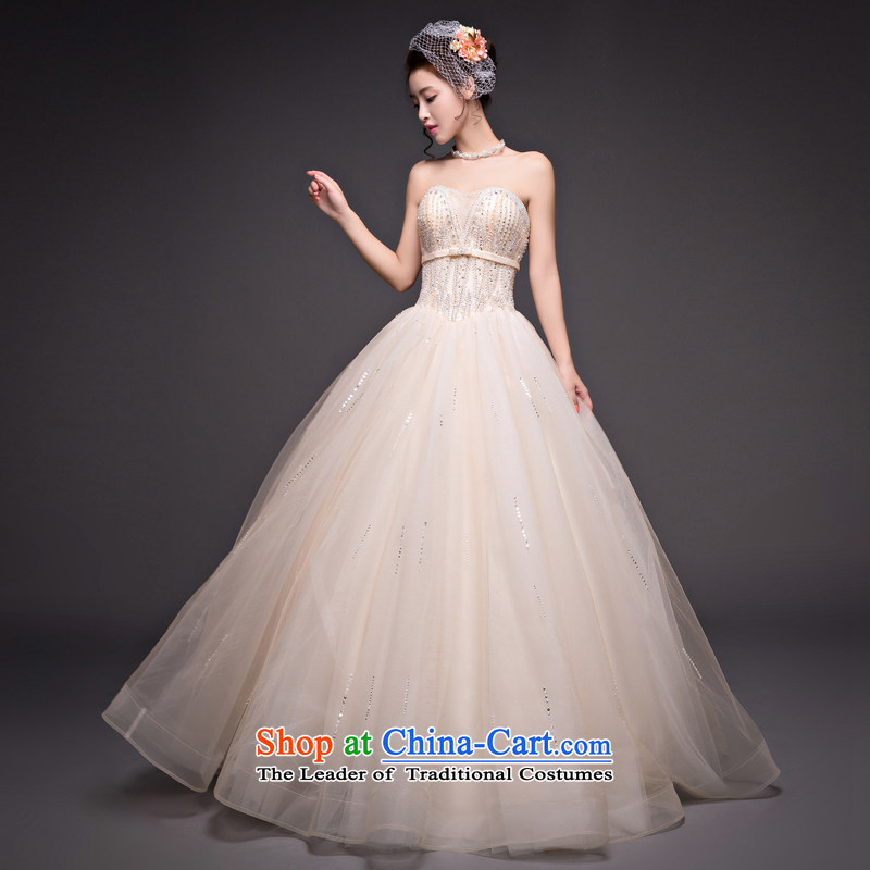 Align the bride with chest wedding dress champagne color water drilling autumn and winter Korean style wedding dresses and stylish home of Sau San champagne color M Blooming crazy (chunhuaqiuyue) , , , shopping on the Internet