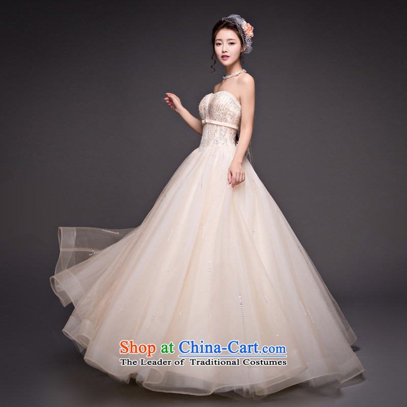 Align the bride with chest wedding dress champagne color water drilling autumn and winter Korean style wedding dresses and stylish home of Sau San champagne color M Blooming crazy (chunhuaqiuyue) , , , shopping on the Internet