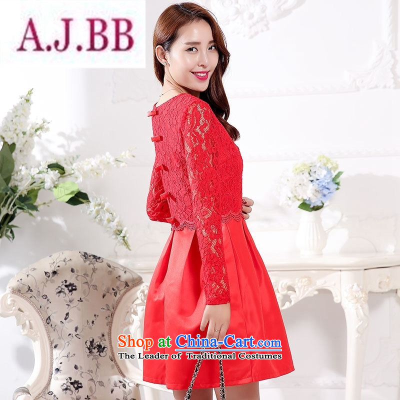 Ms Rebecca Pun stylish shops red long-sleeved dresses and stylish wedding dress bows Service Bridal back door onto short of female red XL,A.J.BB,,, shopping on the Internet