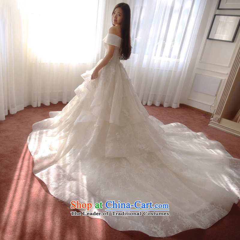 Beverly Ting 2015 Autumn new long tail wedding dresses Korean word shoulder v-neck marriages wedding photography custom autumn white streaks, L, Beverly (tingbeier ting) , , , shopping on the Internet