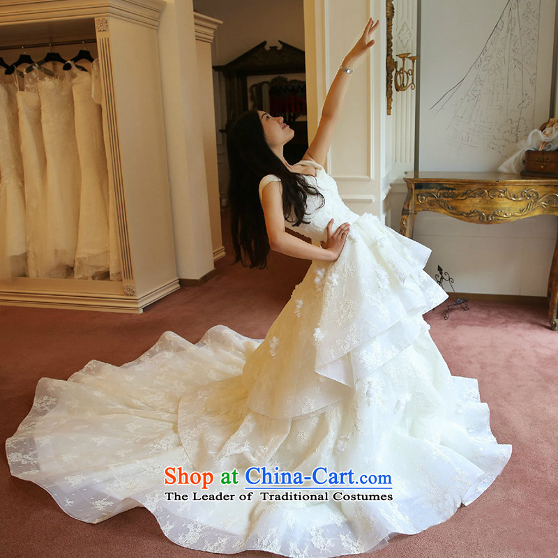 Beverly Ting 2015 Autumn new long tail wedding dresses Korean word shoulder v-neck marriages wedding photography custom autumn white streaks, L, Beverly (tingbeier ting) , , , shopping on the Internet