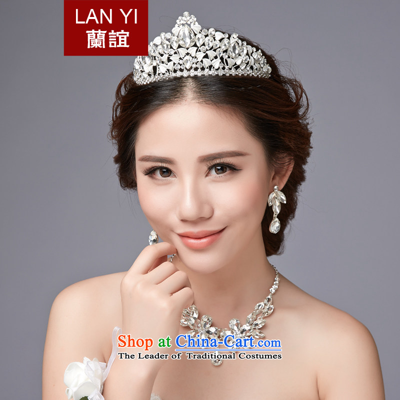 The Friends of the bride jewelry and ornaments three kit wedding accessories Korea wedding crystal diamond necklace earrings hair accessories beige 3-piece set, Yi (LANYI) , , , shopping on the Internet