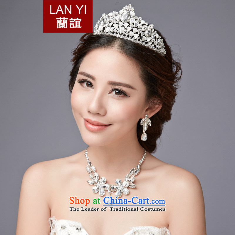 The Friends of the bride jewelry and ornaments three kit wedding accessories Korea wedding crystal diamond necklace earrings hair accessories beige 3-piece set, Yi (LANYI) , , , shopping on the Internet