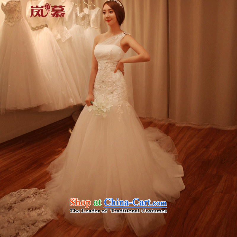 The 2015 autumn included new design of a single inbox and crowsfoot shoulder Sau San water-soluble hanamizu drilling small trailing wedding dresses pure white L 90 _ 74_ waist chest