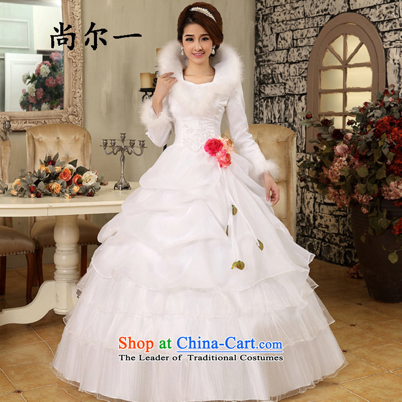 A thickened naoji white cotton princess wedding align to zip long sleeve winter Wedding 1084 WhiteM