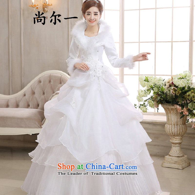 Yet, a winter wedding dresses bride video thin married long-sleeved thick wedding 1,085 whiteL