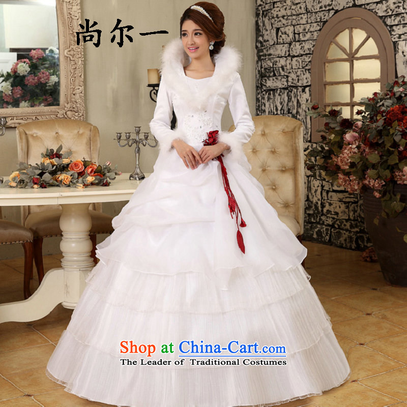 Naoji a 2015 winter new word shoulder lace long-sleeved Princess Bride winter_ cotton wedding dresses 1086 WhiteXXL