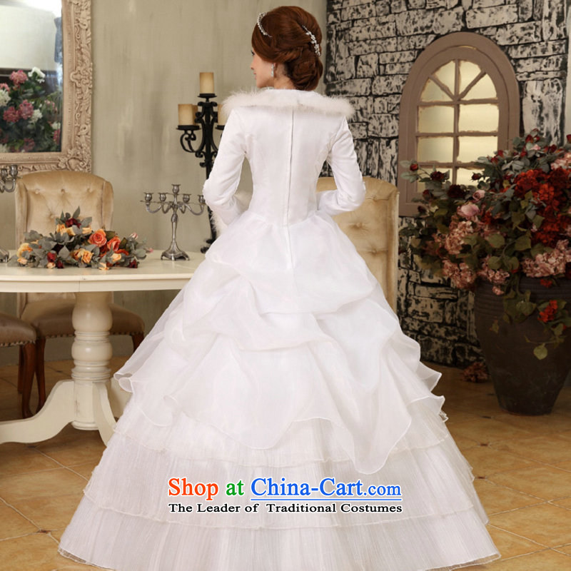 Naoji a 2015 winter new word shoulder lace long-sleeved Princess Bride winter) cotton wedding dresses 1086 White XXL, naoji a , , , shopping on the Internet