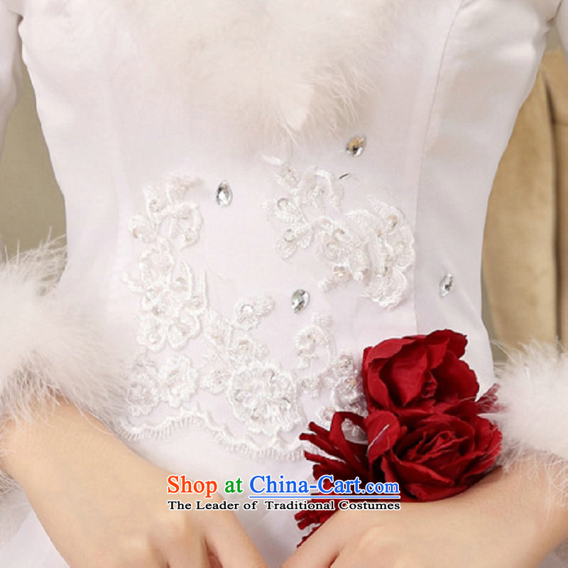 Naoji a 2015 winter new word shoulder lace long-sleeved Princess Bride winter) cotton wedding dresses 1086 White XXL, naoji a , , , shopping on the Internet