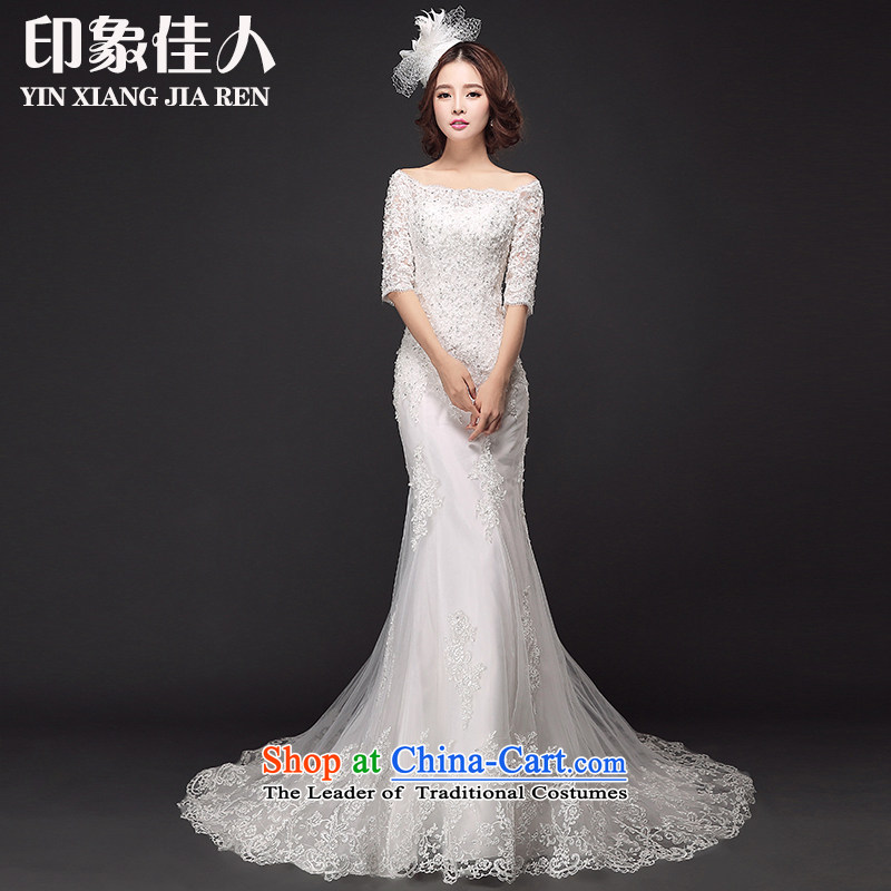 Starring impression new bride a 2015 field in shoulder long-sleeved crowsfoot tail wedding dresses lace temperament long tail Sau San S, starring impression shopping on the Internet has been pressed.