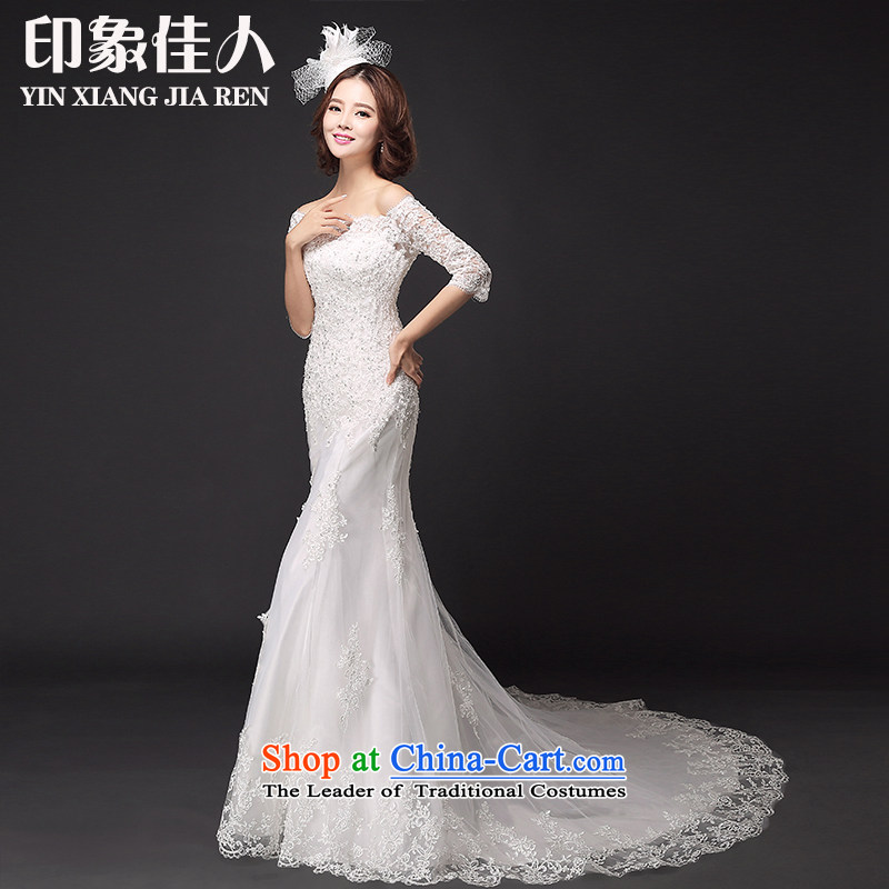 Starring impression new bride a 2015 field in shoulder long-sleeved crowsfoot tail wedding dresses lace temperament long tail Sau San S, starring impression shopping on the Internet has been pressed.