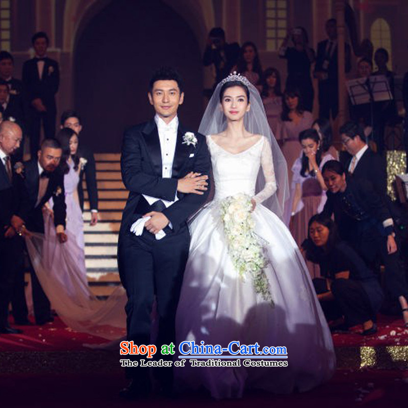 The same angelababy wedding dress bride winter 2015 new Korean long tail long-sleeved shoulders wedding autumn white tailored, Beverly (tingbeier ting) , , , shopping on the Internet
