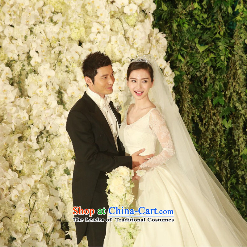 The same angelababy wedding dress bride winter 2015 new Korean long tail long-sleeved shoulders wedding autumn white tailored, Beverly (tingbeier ting) , , , shopping on the Internet