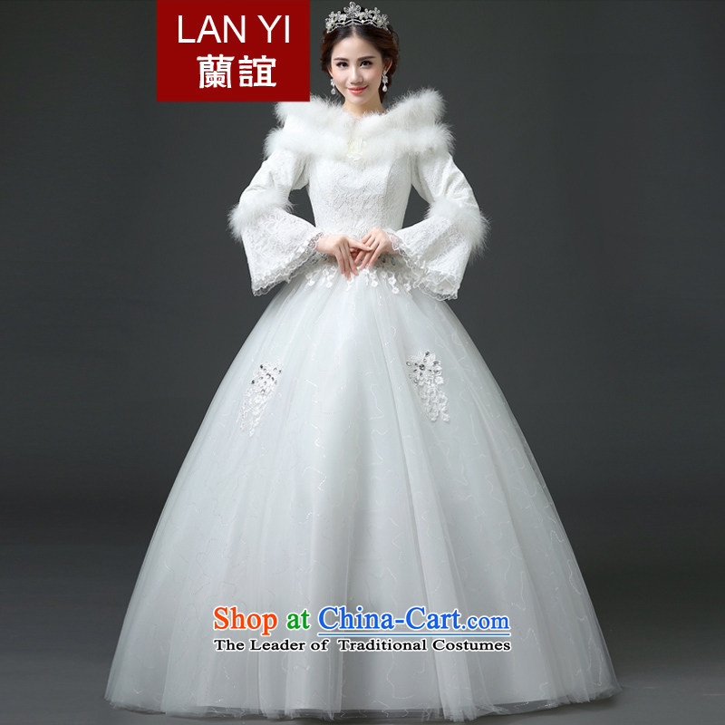 In?2015 winter new friends bride wedding a field for the winter of long-sleeved thick wedding Korean version thin winter wedding dresses white?S waistline 1.9 feet code