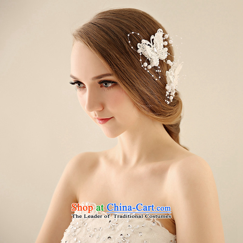 The Syrian brides head-dress time Korean disk sent was adorned with flowers and manually marriage accessories wedding butterfly clip ornaments white 2 Pack