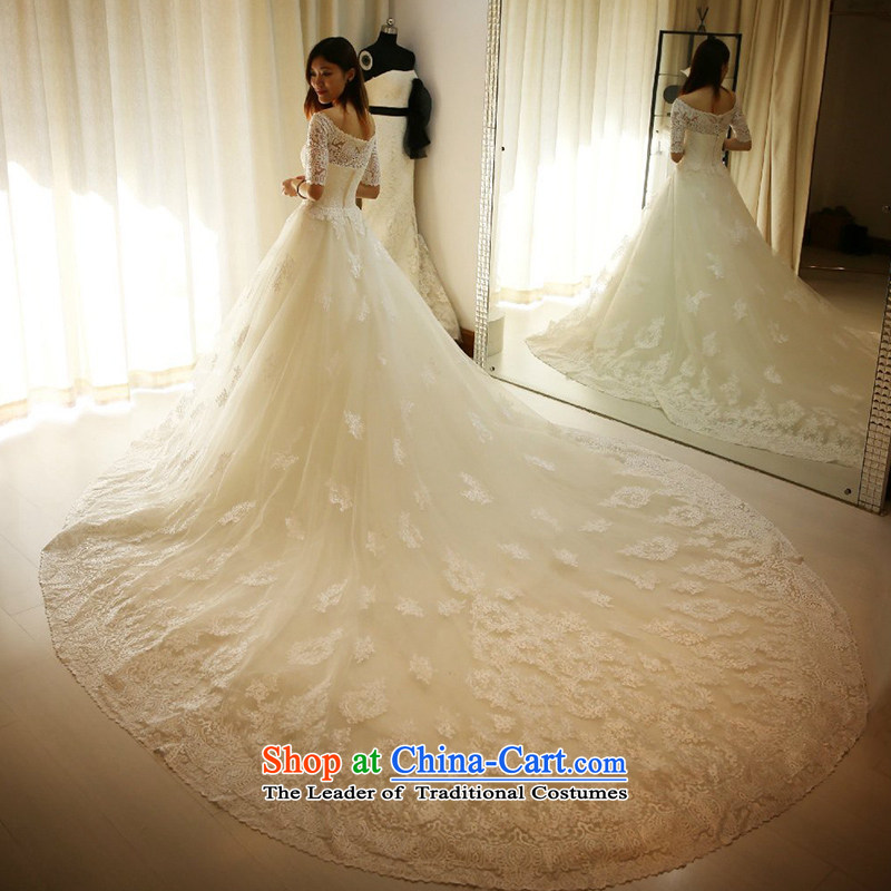 2015 Autumn and winter a new field for the bride shoulder wedding dresses long tail align to larger Sau San lace large tail straps, 60CM tail spread.... Jie M shopping on the Internet