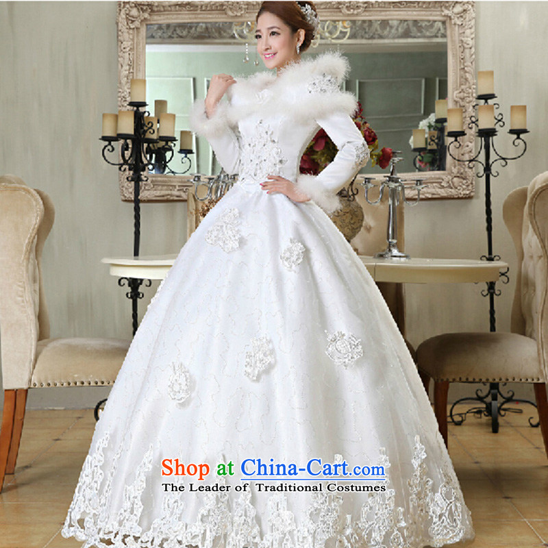 2015 new marriages of autumn and winter stylish Korean word to align the shoulder of long-sleeved wedding dresses thick winter clothing made of white XXXL does not allow for love, Su-lan , , , shopping on the Internet