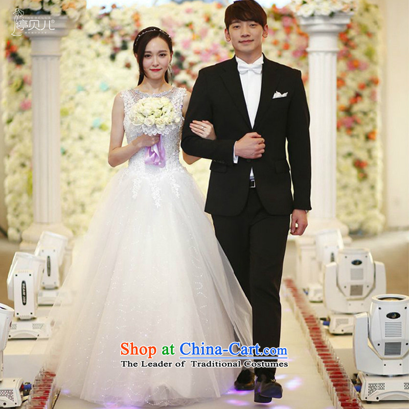 Beverly Ting 2015 new autumn straps Deep v-neck shoulders marriages to align the wedding Korean Sau San custom whiteL