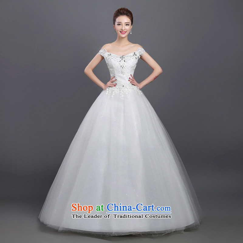 2015 new upscale wedding dress bride first field shoulder wedding marriage pregnant women large thin align graphics to wedding winter white L