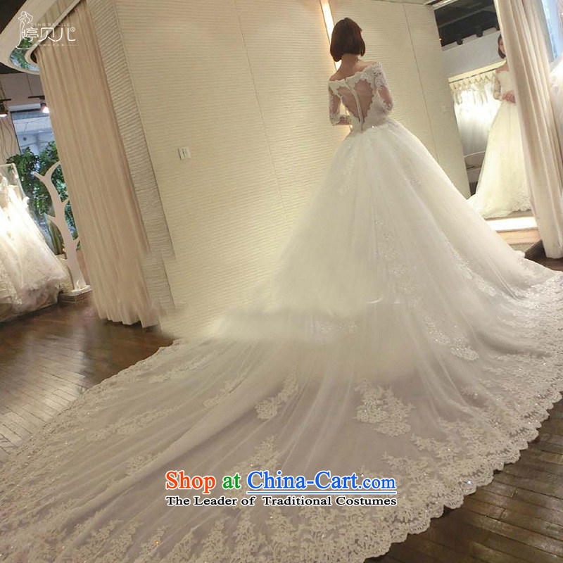Beverly Ting 2015 winter wedding dresses new V-Neck long tail back marriages Korean word shoulder wedding custom autumn white 120CM TAILL