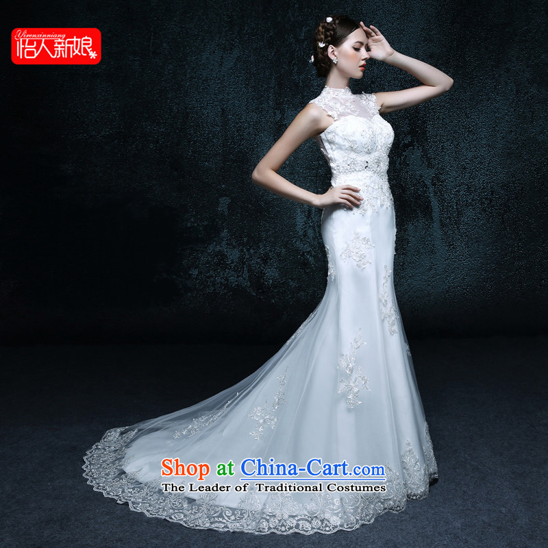 2015 new bride minimalist align to shoulder a crowsfoot drag autumn graphics skinny tail drill lace wedding dresses, Choo white pleasant bride shopping on the Internet has been pressed.