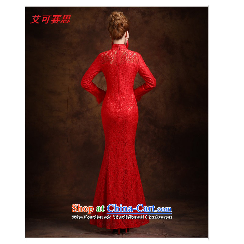 2015 New Red bows services plush long-sleeved marriages cheongsam classical long thick red dress M AIDS crowsfoot can match cisco , , , shopping on the Internet