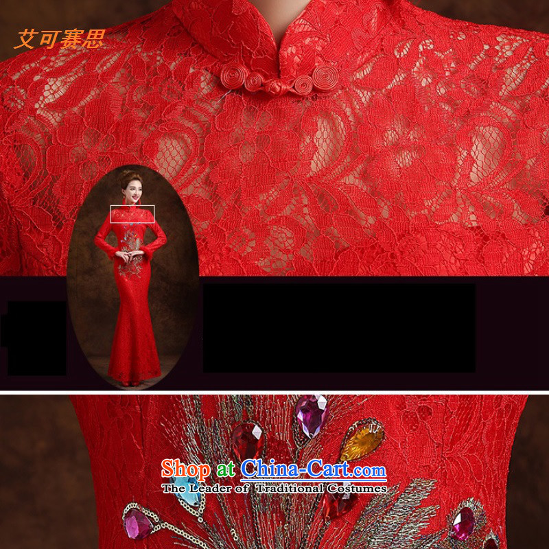 2015 New Red bows services plush long-sleeved marriages cheongsam classical long thick red dress M AIDS crowsfoot can match cisco , , , shopping on the Internet