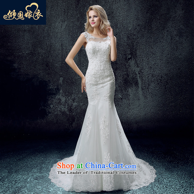 The bride wedding dresses new summer 2015 Sau San Korean word long-sleeved shoulder tail crowsfoot wedding of autumn and winter female white L, dumping of wedding dress shopping on the Internet has been pressed.