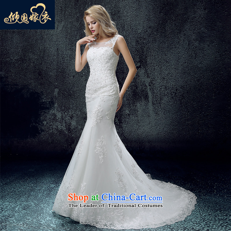The bride wedding dresses new summer 2015 Sau San Korean word long-sleeved shoulder tail crowsfoot wedding of autumn and winter female white L, dumping of wedding dress shopping on the Internet has been pressed.