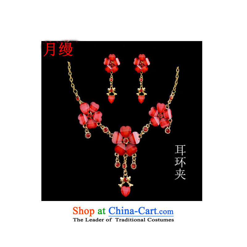 As brides head-dress, 3-piece set wedding accessories red water drilling wedding dress clothing accessories for toasting champagne classical necklace jewelry red kit, on risk has been pressed shopping on the Internet