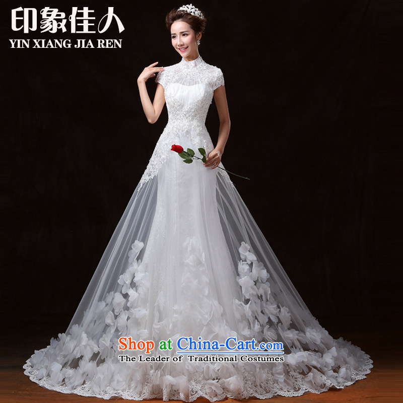Starring impression manually petals word collar shoulder bags shoulder wedding tail wedding dresses 2015 autumn and winter new long tail wedding?S