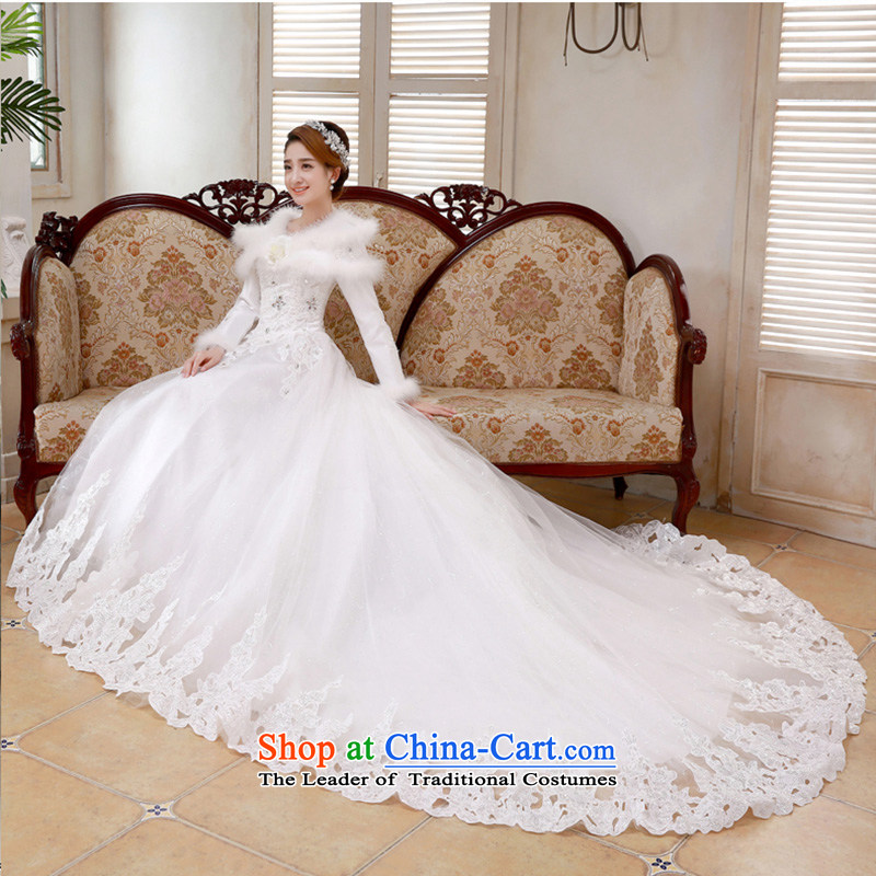 Winter 2015 new long tail wedding dresses Korean lace large graphics thin bride long-sleeved winter_ thick white streak?S