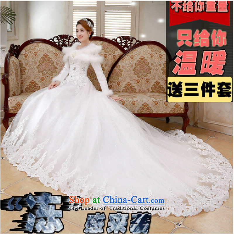 Winter 2015 new long tail wedding dresses Korean lace large graphics thin bride long-sleeved winter) thick white streak S love Su-lan , , , shopping on the Internet