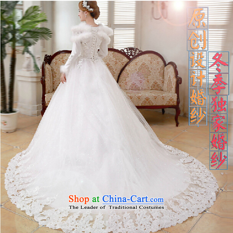 Winter 2015 new long tail wedding dresses Korean lace large graphics thin bride long-sleeved winter) thick white streak S love Su-lan , , , shopping on the Internet