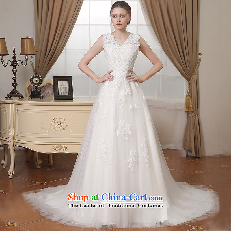 Custom dressilyme wedding by 2015 autumn and winter lace V-Neck long belt zipper large Sau San tail wedding dresses bridal dresses ivory - no spot tailored