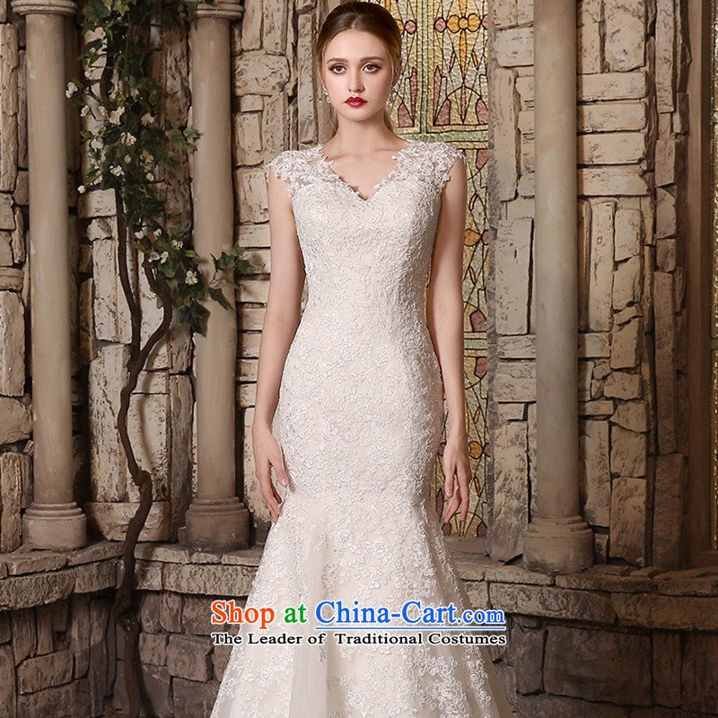 Custom Wedding 2015 dressilyme autumn and winter new lace V-Neck Sau San crowsfoot bridal dresses waist straps large tail bride wedding dress ivory - no spot L,DRESSILY OCCASIONS ME WEAR ON-LINE,,, shopping on the Internet