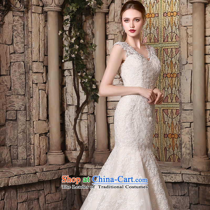 Custom Wedding 2015 dressilyme autumn and winter new lace V-Neck Sau San crowsfoot bridal dresses waist straps large tail bride wedding dress ivory - no spot L,DRESSILY OCCASIONS ME WEAR ON-LINE,,, shopping on the Internet