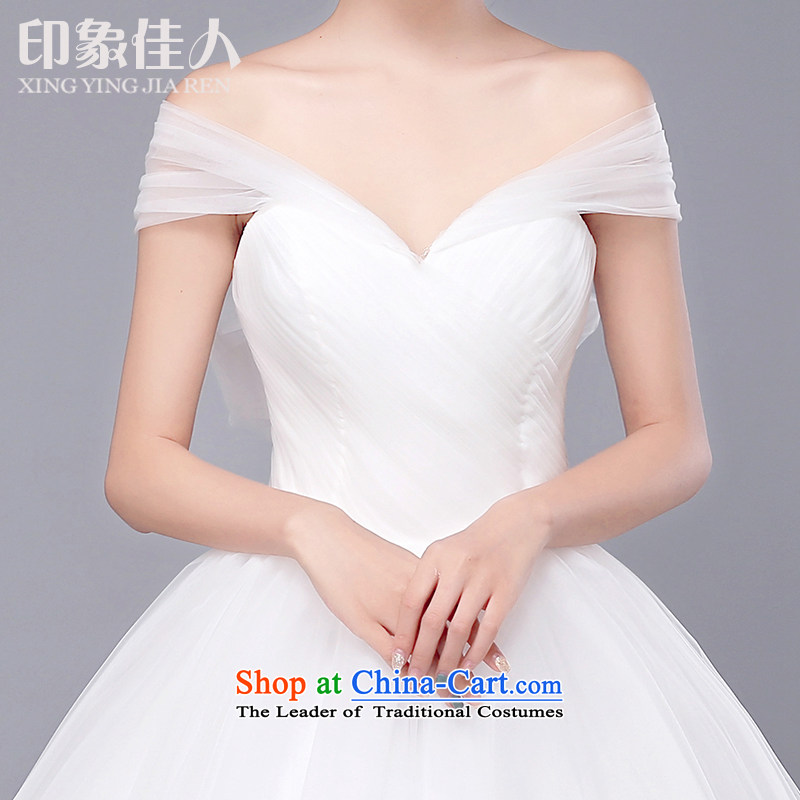 Wedding dress 2015 new Korean marriages large graphics thin pregnant women champagne color word your shoulders to wedding White M impression Love , , , shopping on the Internet