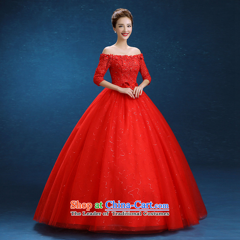 2015 Autumn and winter new Korean word with minimalist shoulder marriages large wedding dresses to align graphics thin straps, red , L, is embroidered bride shopping on the Internet has been pressed.