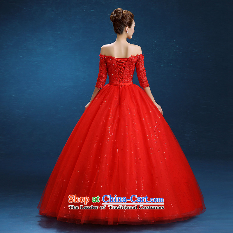 2015 Autumn and winter new Korean word with minimalist shoulder marriages large wedding dresses to align graphics thin straps, red , L, is embroidered bride shopping on the Internet has been pressed.